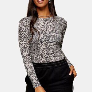 Topshop Lightweight  Long Sleeve Animal Print Bodycon Top Size 6 NWT